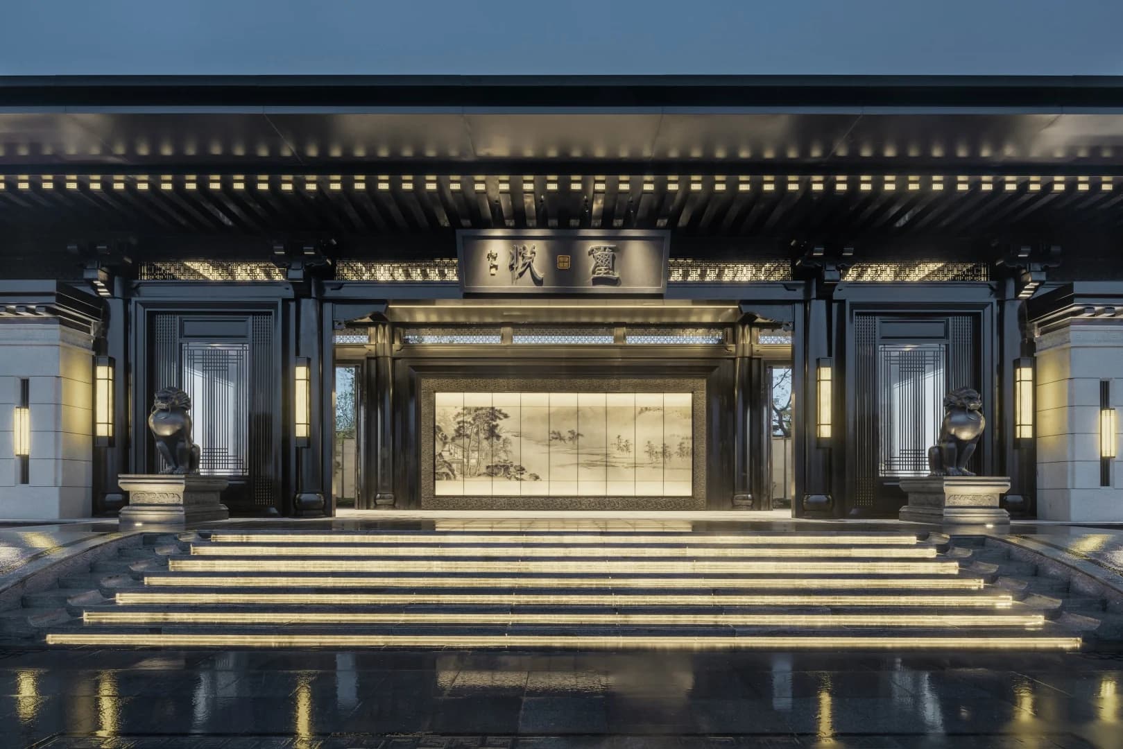Symmetrical illuminated entrance