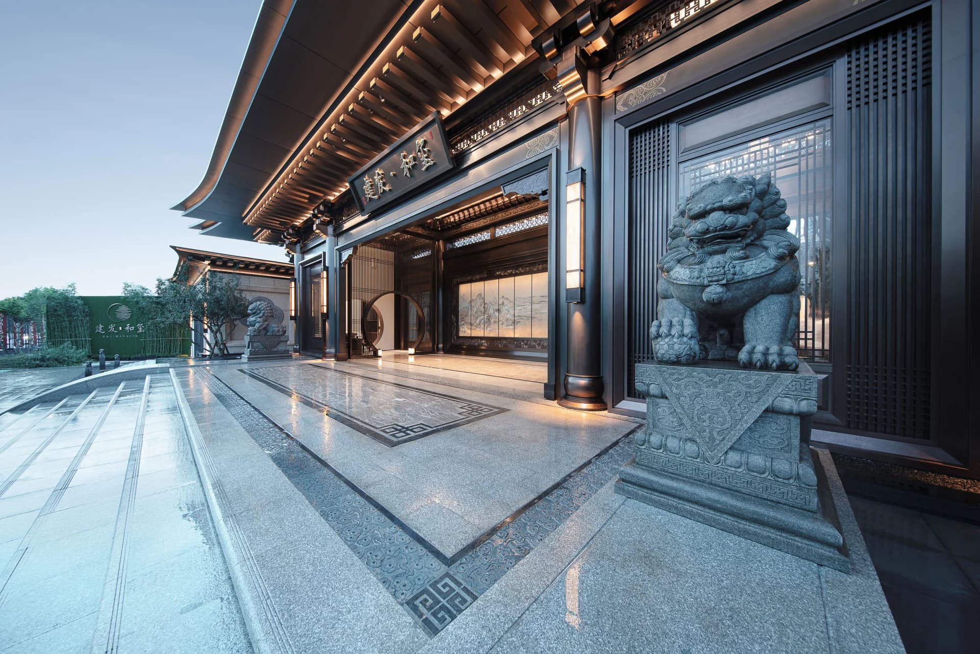 Angled entrance at dusk