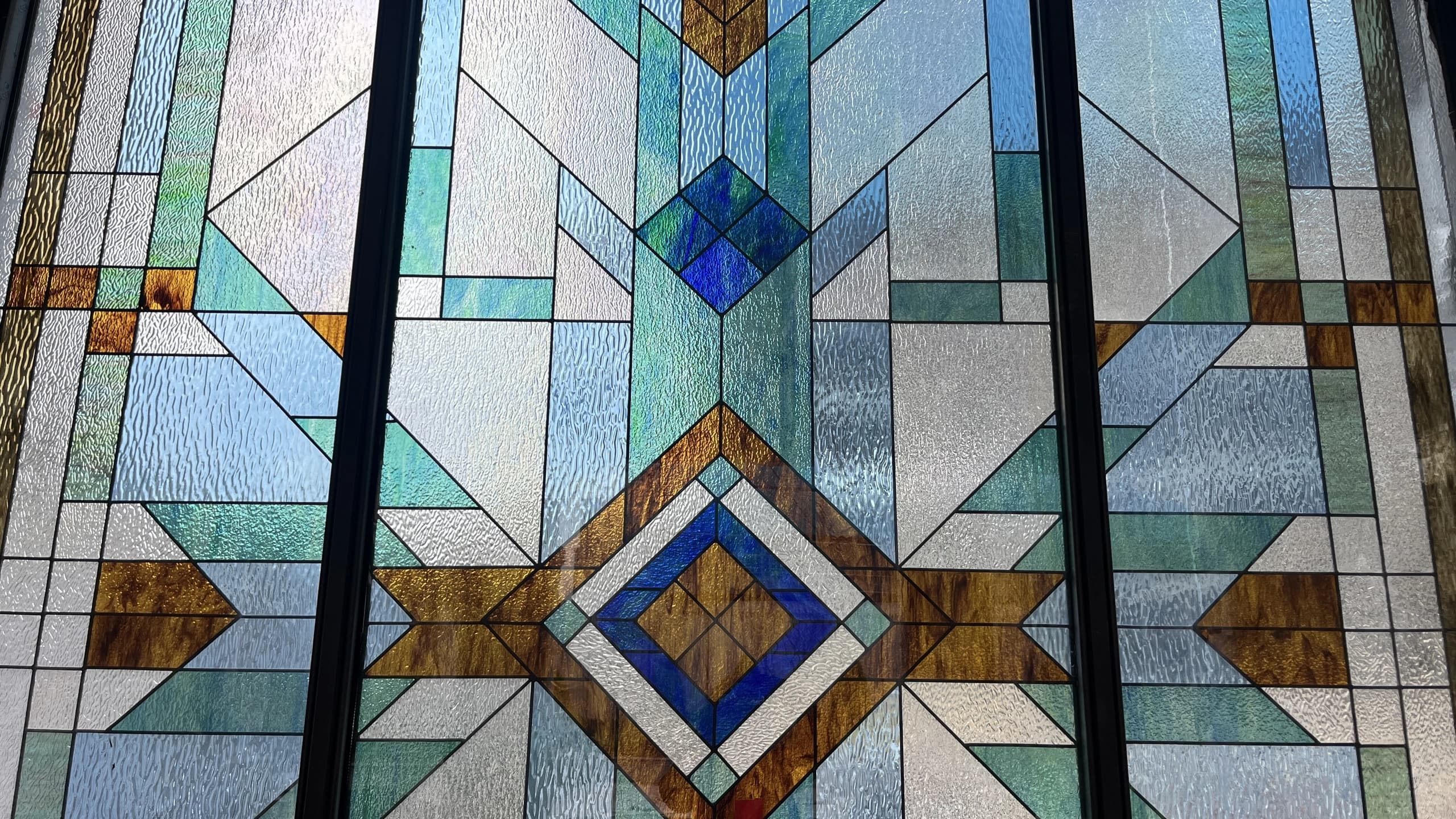 Geometric decorative glass panels at close range