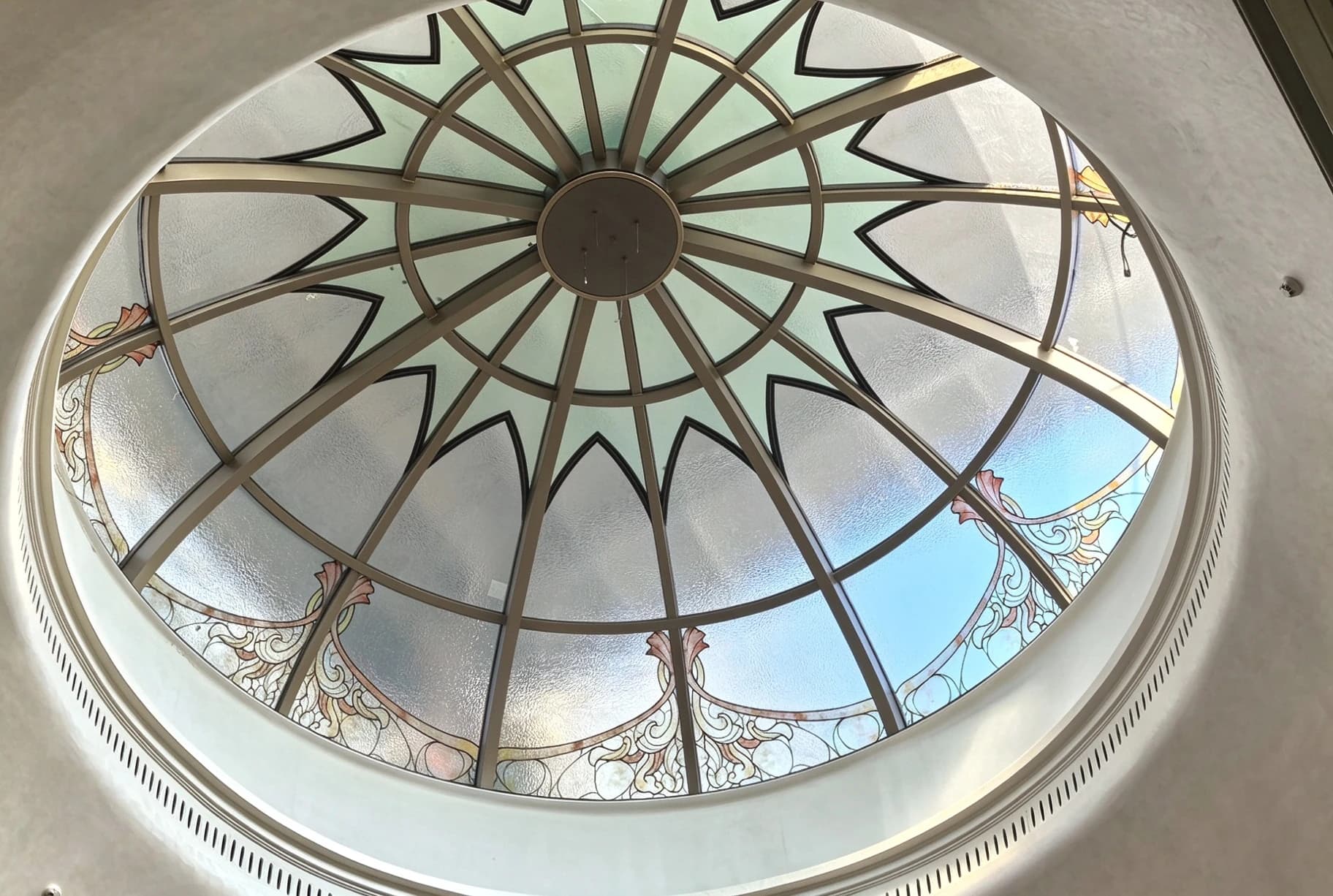Close view of patterned roof glazing and radial framing at Chenqi Ruihu, phase two