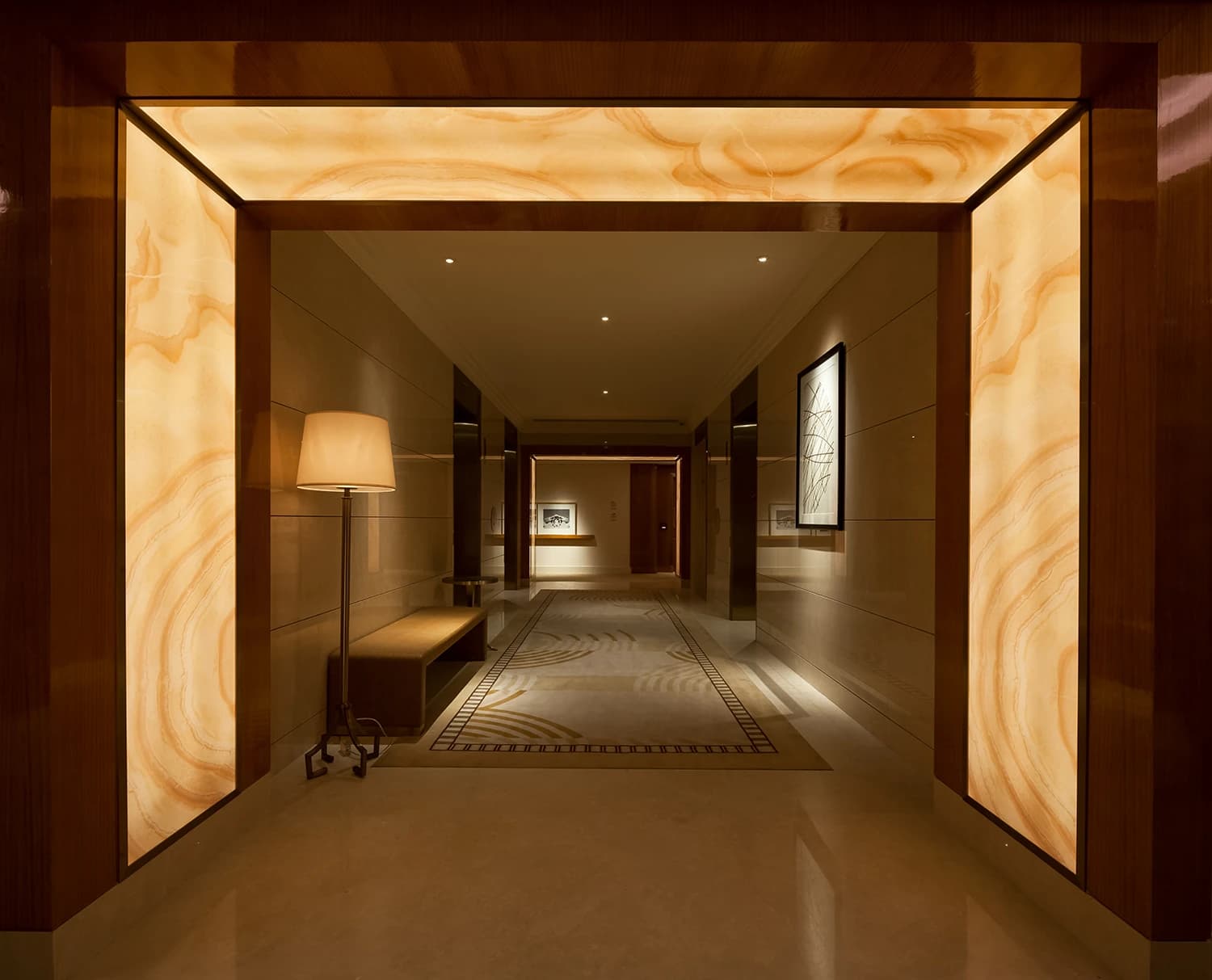A softly illuminated corridor in the Four Seasons Tianjin archive
